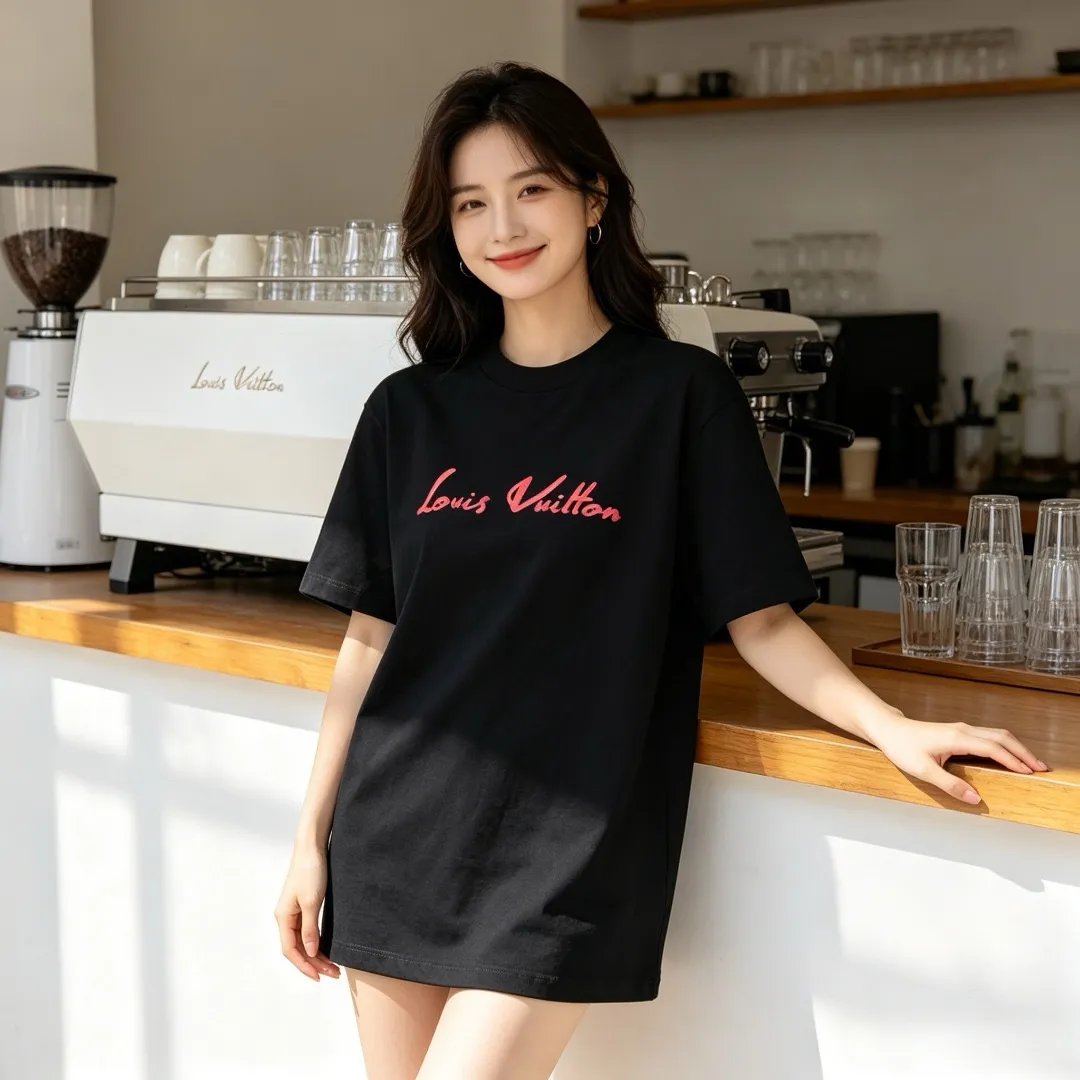 Louis Vuitton/Louis Vuitton multi-layer logo Pink letter short sleeves